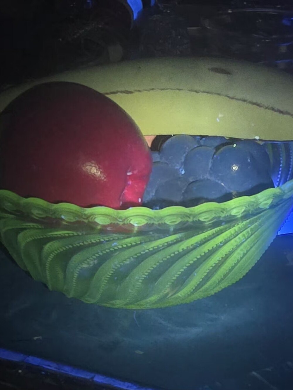 Vintage Fruit Bowl With Handmade Fruit Glows Under 365nm
